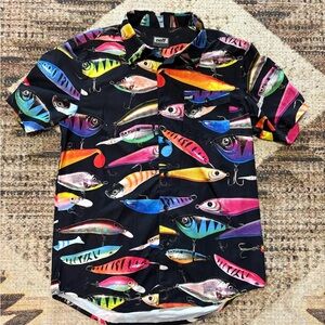 Neff Keepin It Reel Fishing Lures Button Up Shirt Medium
